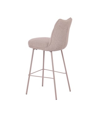 Contemporary Bar Stool with Backrest and Natural Taupe Bouclé Uphol...
