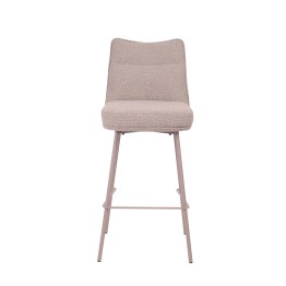 Contemporary Bar Stool with Backrest and Natural Taupe Bouclé Uphol...