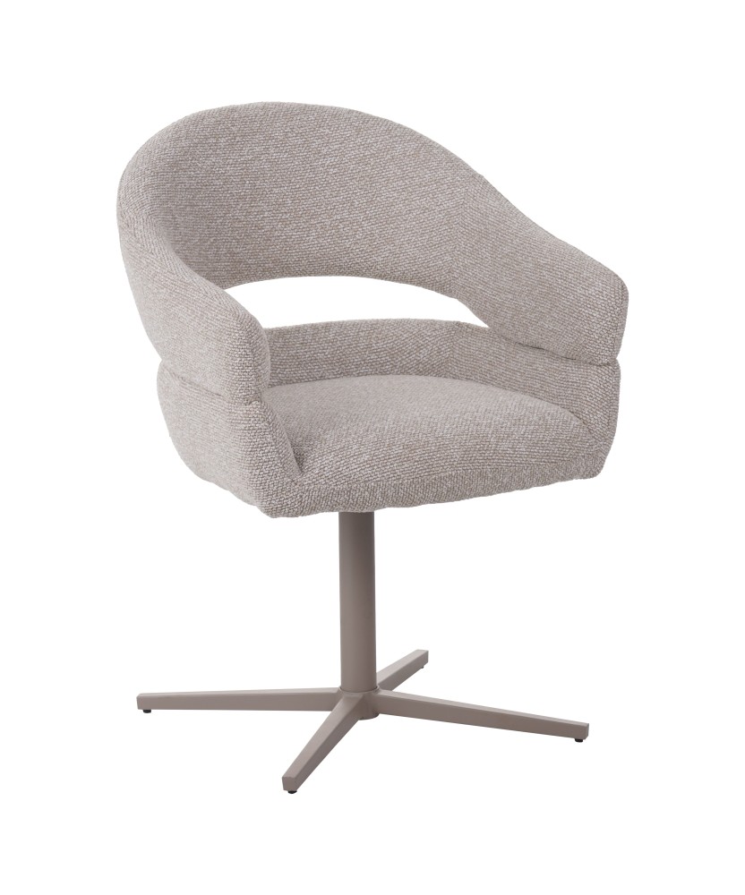 Fauteuil moderne pivotant à 360° en tissu texturé marron avec piète...