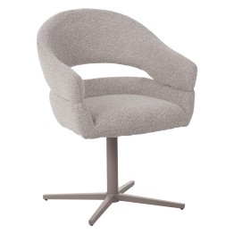 Modern 360° Swivel Armchair in Textured Brown Fabric with Star-Shap...