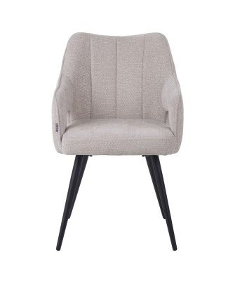 Fauteuil moderne en tissu texturé beige avec piètement conique fixe...