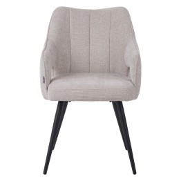 Fauteuil moderne en tissu texturé beige avec piètement conique fixe...