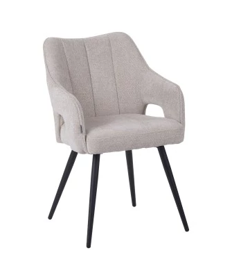 Fauteuil moderne en tissu texturé beige avec piètement conique fixe...
