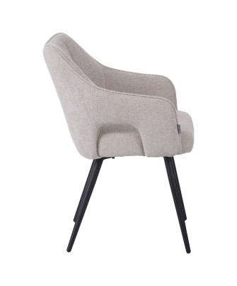 Fauteuil moderne en tissu texturé beige avec piètement conique fixe...