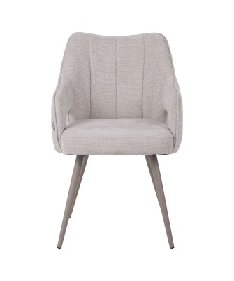 Fauteuil moderne en tissu texturé beige avec piètement conique fixe...