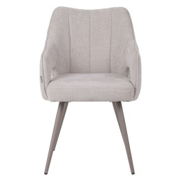 Fauteuil moderne en tissu texturé beige avec piètement conique fixe...