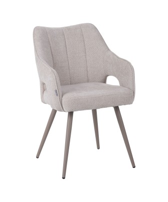 Fauteuil moderne en tissu texturé beige avec piètement conique fixe...