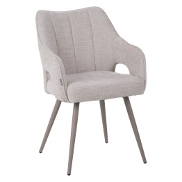 Fauteuil moderne en tissu texturé beige avec piètement conique fixe...