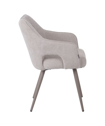 Fauteuil moderne en tissu texturé beige avec piètement conique fixe...