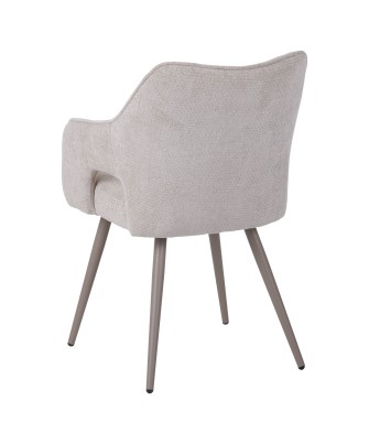 Fauteuil moderne en tissu texturé beige avec piètement conique fixe...