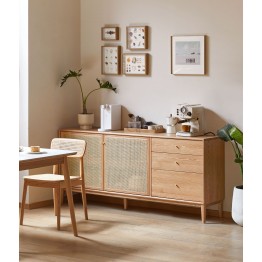 Buffet 1,5 m en Chêne Massif Meuble 100% Bois Tiroirs en Paulownia ...