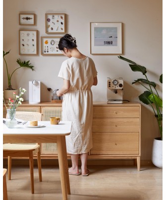 Buffet 1,5 m en Chêne Massif Meuble 100% Bois Tiroirs en Paulownia ...