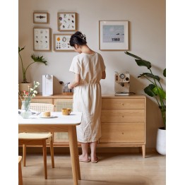 Buffet 1,5 m en Chêne Massif Meuble 100% Bois Tiroirs en Paulownia ...