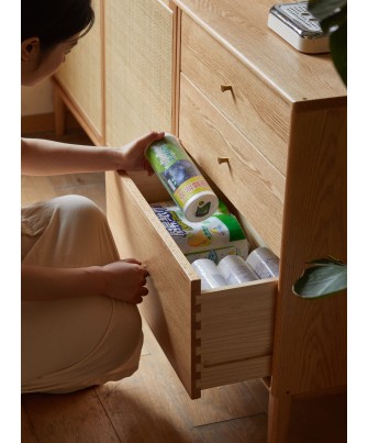 Buffet 1,5 m en Chêne Massif Meuble 100% Bois Tiroirs en Paulownia ...