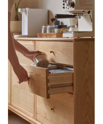 Buffet 1,5 m en Chêne Massif Meuble 100% Bois Tiroirs en Paulownia ...