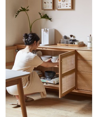 Buffet 1,5 m en Chêne Massif Meuble 100% Bois Tiroirs en Paulownia ...