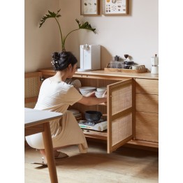 Buffet 1,5 m en Chêne Massif Meuble 100% Bois Tiroirs en Paulownia ...