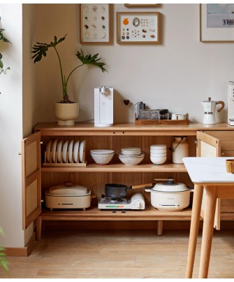 Buffet 1,5 m en Chêne Massif Meuble 100% Bois Tiroirs en Paulownia ...