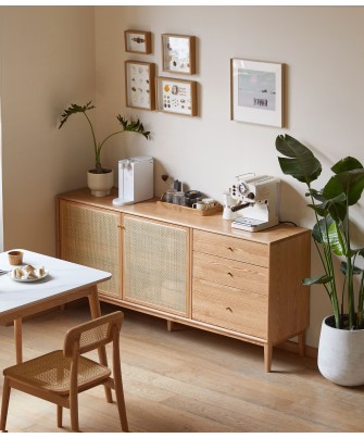 Buffet 1,5 m en Chêne Massif Meuble 100% Bois Tiroirs en Paulownia ...