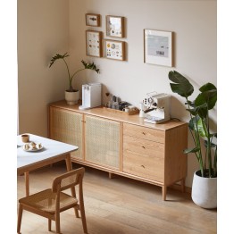 Buffet 1,5 m en Chêne Massif Meuble 100% Bois Tiroirs en Paulownia ...