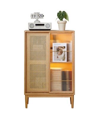 Buffet / Meuble d’appoint en chêne massif FAS avec porte coulissant...