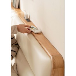 Lit bas avec tête de lit rembourrée – Chêne massif FAS & cuir écolo...