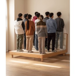 Lit bas avec tête de lit rembourrée – Chêne massif FAS & cuir écolo...