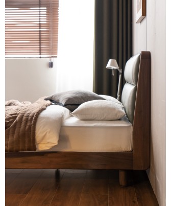 Premium Soft Headboard Bed – North American Black Walnut & Genuine ...