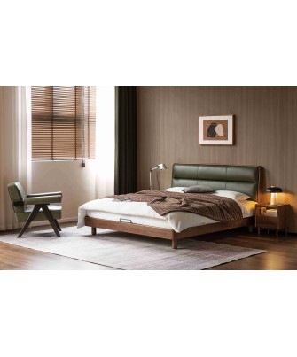 Premium Soft Headboard Bed – North American Black Walnut & Genuine ...