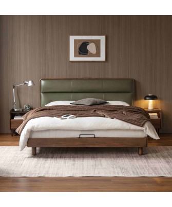 Premium Soft Headboard Bed – North American Black Walnut & Genuine ...