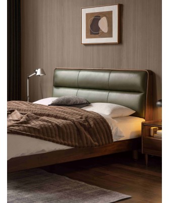 Premium Soft Headboard Bed – North American Black Walnut & Genuine ...