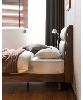 Premium Soft Headboard Bed – North American Black Walnut & Genuine ...