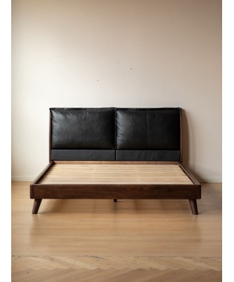 Premium Black Walnut Bed with Large Soft Leather Headboard – 1500×2...