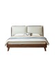 Black Walnut Bed with Sectioned Soft Leather Headboard – Beige Genu...