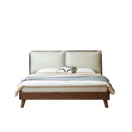 Black Walnut Bed with Sectioned Soft Leather Headboard – Beige Genu...