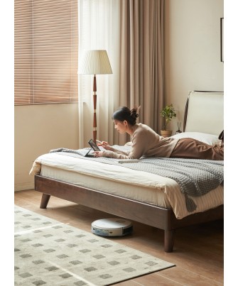 Black Walnut Bed with Sectioned Soft Leather Headboard – Beige Genu...