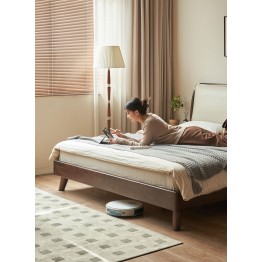 Black Walnut Bed with Sectioned Soft Leather Headboard – Beige Genu...