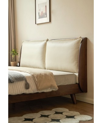 Black Walnut Bed with Sectioned Soft Leather Headboard – Beige Genu...