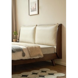 Black Walnut Bed with Sectioned Soft Leather Headboard – Beige Genu...