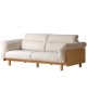 2.55 m Solid Oak Sofa – Imitation Cotton-Linen Fabric (Pearl White)...