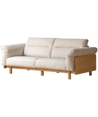 2.55 m Solid Oak Sofa – Imitation Cotton-Linen Fabric (Pearl White)...