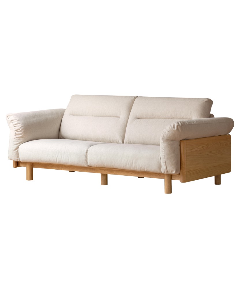 2.55 m Solid Oak Sofa – Imitation Cotton-Linen Fabric (Pearl White)...
