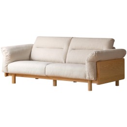 2.55 m Solid Oak Sofa – Imitation Cotton-Linen Fabric (Pearl White)...