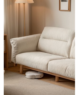 2.55 m Solid Oak Sofa – Imitation Cotton-Linen Fabric (Pearl White)...