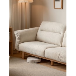 2.55 m Solid Oak Sofa – Imitation Cotton-Linen Fabric (Pearl White)...