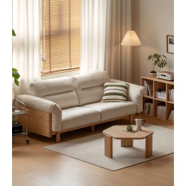 Canapé 2,55 m en chêne massif – Tissu imitation coton-lin (blanc pe...