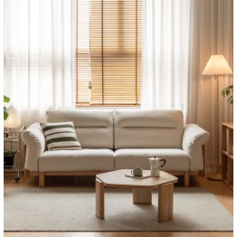 2.55 m Solid Oak Sofa – Imitation Cotton-Linen Fabric (Pearl White)...