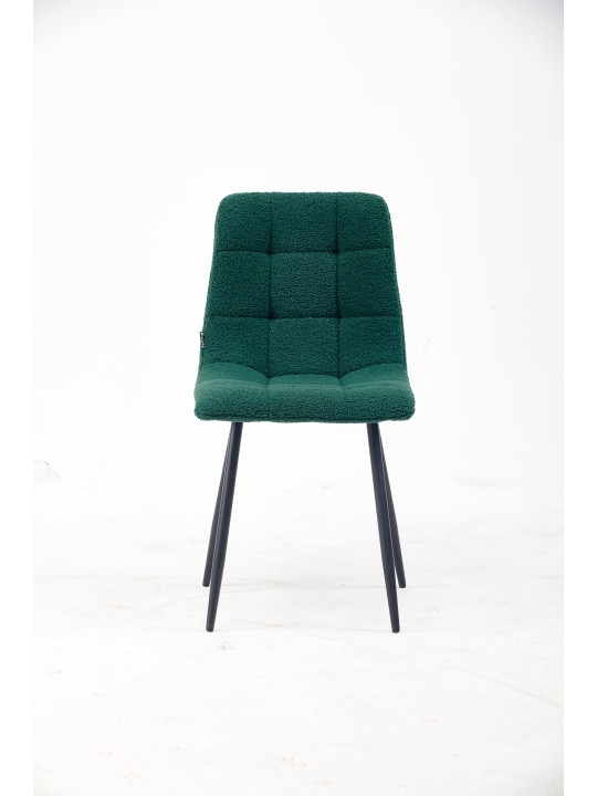Grid-Tufted Dining Chair | Modern Teddy Fabric Chair in Forest Gree...