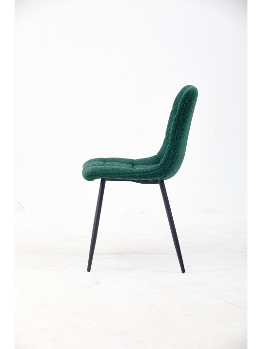 Grid-Tufted Dining Chair | Modern Teddy Fabric Chair in Forest Gree...