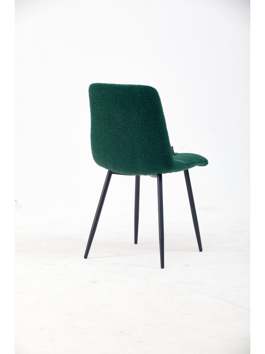 Grid-Tufted Dining Chair | Modern Teddy Fabric Chair in Forest Gree...